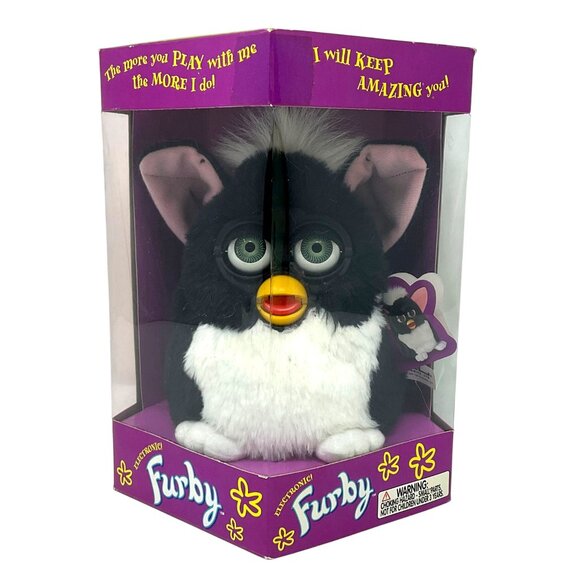 Furby Skunk Black and White Pink Ears Green Eyes 1998 Vintage Factory Sealed NWB - Picture 1 of 8